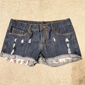 Lovesick Denim Jean Shorts with Skull Lining